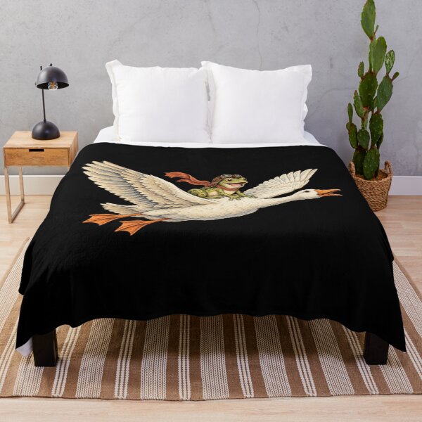Item preview, Funny Frog Flying Goose Adventure Retro Drawing Style Art designed and sold by Trendably.