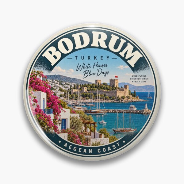 Item preview, Bodrum Turkey Vintage Travel Badge – Aegean Coast Retro Souvenir designed and sold by DreamPaw Studio.