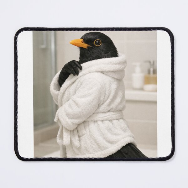 Item preview, Eurasian Blackbird Wearing a Bathrobe designed and sold by Sillytoe.