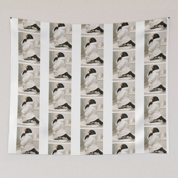 Item preview, Eurasian Blackbird Wearing a Bathrobe designed and sold by Sillytoe.