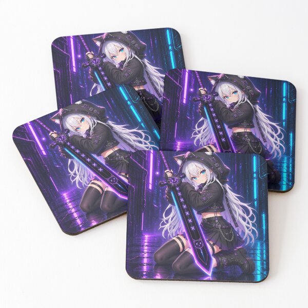 Item preview, Cyberpunk Neko Warrior – Neon Anime Girl with Glowing Sword designed and sold by Revyra Design .