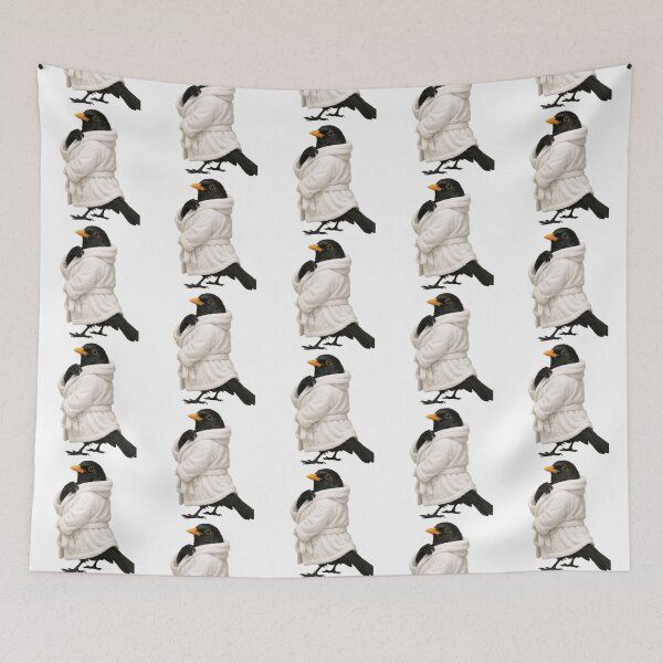Item preview, Cozy Eurasian Blackbird in a Bathrobe designed and sold by Sillytoe.