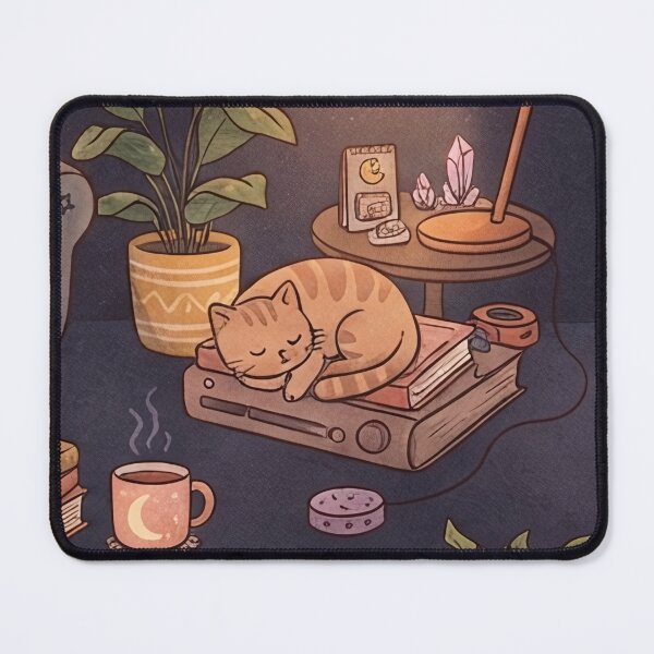 Item preview, Cozy Night Room Cats and Vinyl Records Pattern designed and sold by SassyArtistry.