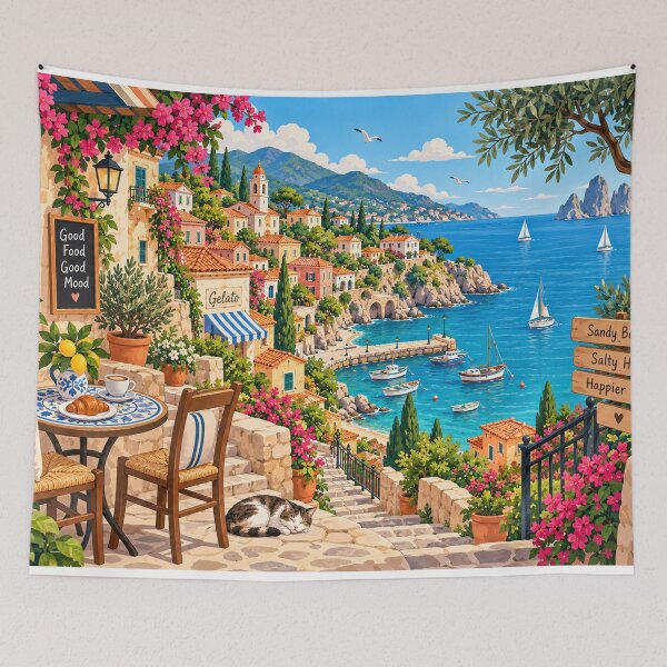 Item preview, Mediterranean Coastal Village Seaside designed and sold by Glottopia.