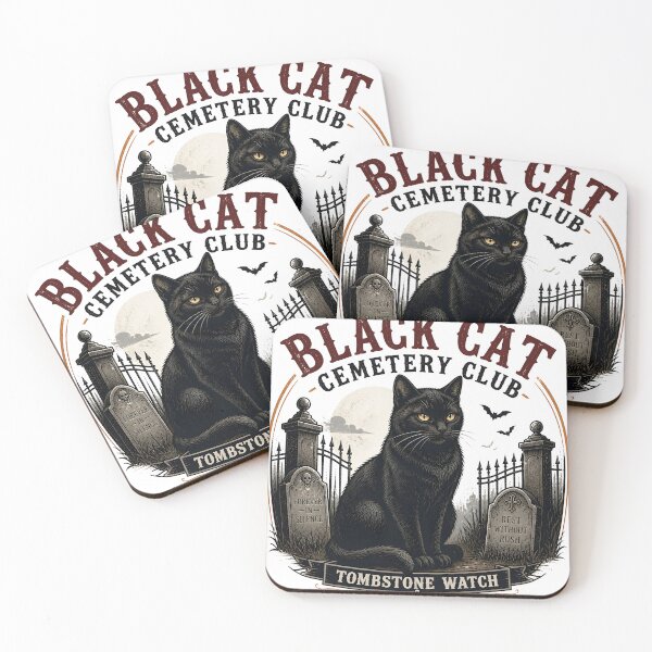 Item preview, BLACK CAT CEMETERY CLUB Tombstone Watch Halloween Vintage Screen Print designed and sold by BernoNickel.