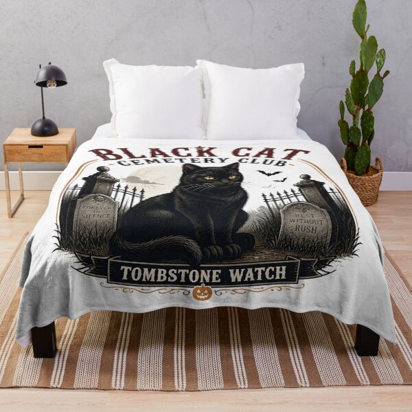 Item preview, BLACK CAT CEMETERY CLUB Tombstone Watch Halloween Vintage Screen Print designed and sold by BernoNickel.