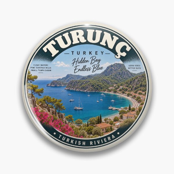 Item preview, Turunc Turkey Vintage Travel Badge – Turkish Riviera Retro Souvenir designed and sold by DreamPaw Studio.