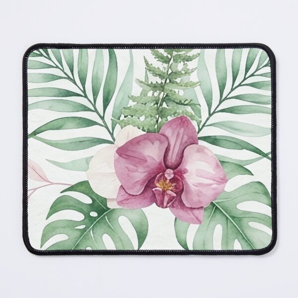 Item preview, Pink Watercolor Orchid and Palm Leaf Pattern designed and sold by SassyArtistry.