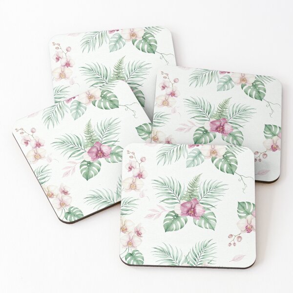 Item preview, Pink Watercolor Orchid and Palm Leaf Pattern designed and sold by SassyArtistry.