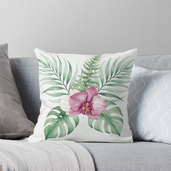 Item preview, Pink Watercolor Orchid and Palm Leaf Pattern designed and sold by SassyArtistry.