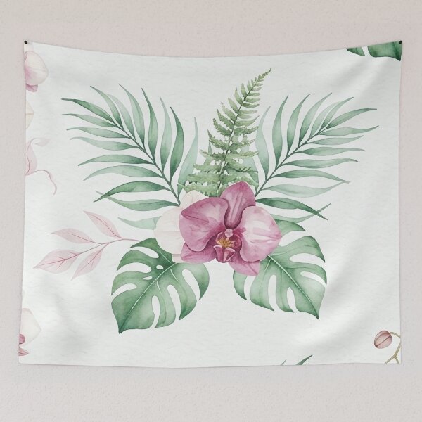 Item preview, Pink Watercolor Orchid and Palm Leaf Pattern designed and sold by SassyArtistry.