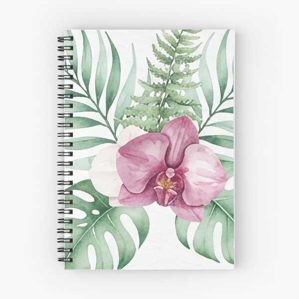 Item preview, Pink Watercolor Orchid and Palm Leaf Pattern designed and sold by SassyArtistry.