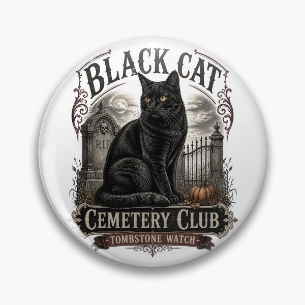 Item preview, BLACK CAT CEMETERY CLUB Tombstone Watch Halloween Gothic Engraving designed and sold by BernoNickel.