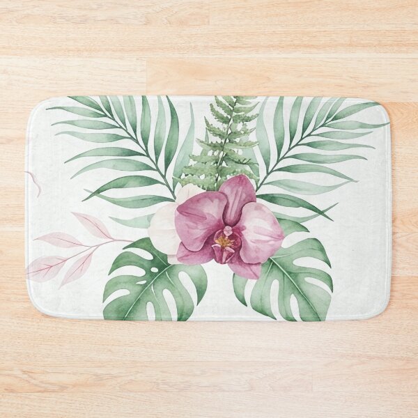 Item preview, Pink Watercolor Orchid and Palm Leaf Pattern designed and sold by SassyArtistry.