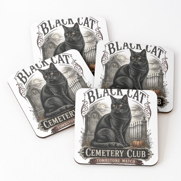 Item preview, BLACK CAT CEMETERY CLUB Tombstone Watch Halloween Gothic Engraving designed and sold by BernoNickel.