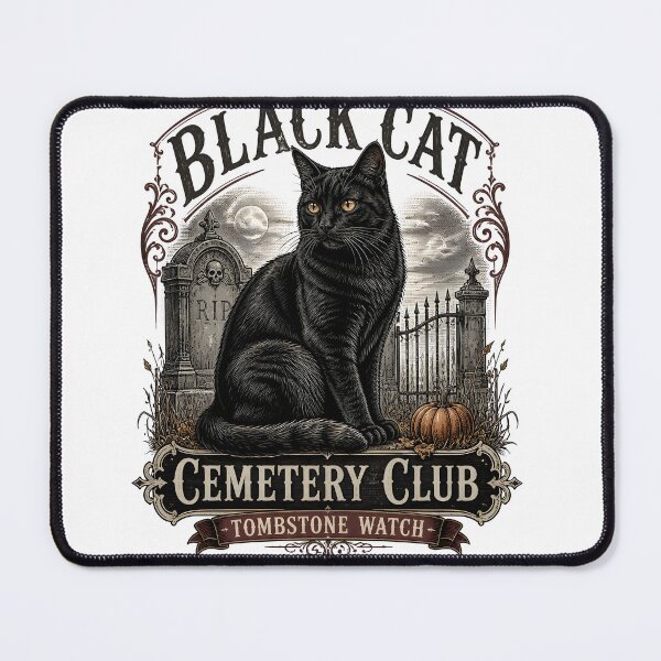 Item preview, BLACK CAT CEMETERY CLUB Tombstone Watch Halloween Gothic Engraving designed and sold by BernoNickel.