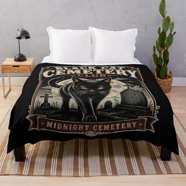 Item preview, BLACK CAT CEMETERY CLUB Midnight Cemetery Halloween Vintage Screen Print designed and sold by BernoNickel.