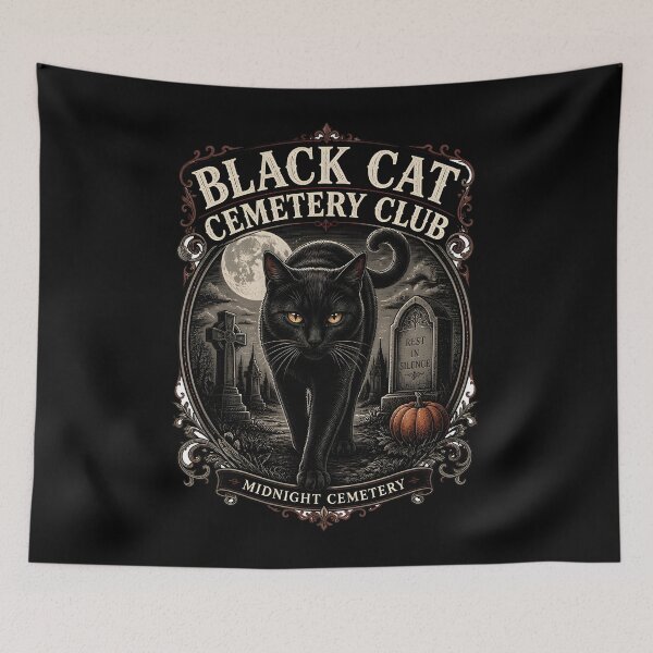 Item preview, BLACK CAT CEMETERY CLUB Midnight Cemetery Halloween Gothic Engraving designed and sold by BernoNickel.