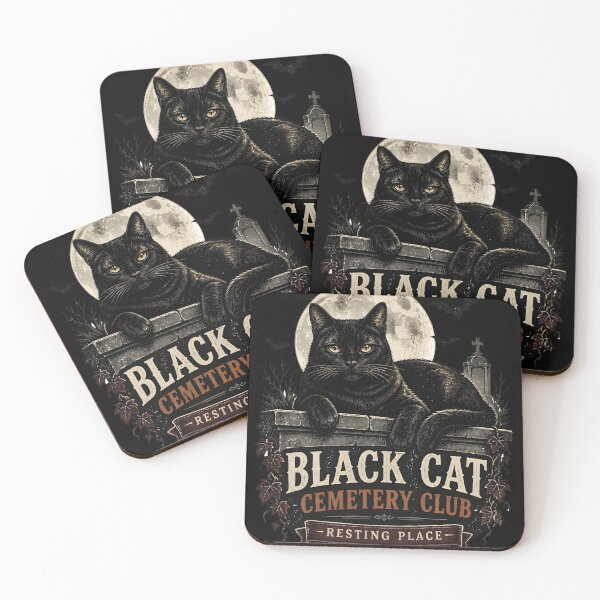 Item preview, BLACK CAT CEMETERY CLUB Resting Place Halloween Vintage Screen Print designed and sold by BernoNickel.