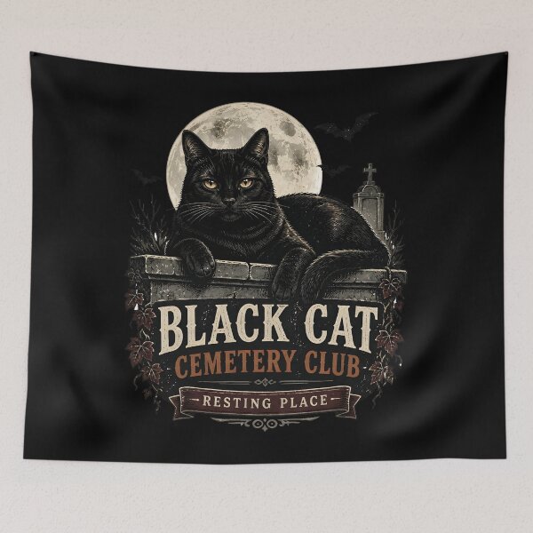 Item preview, BLACK CAT CEMETERY CLUB Resting Place Halloween Vintage Screen Print designed and sold by BernoNickel.