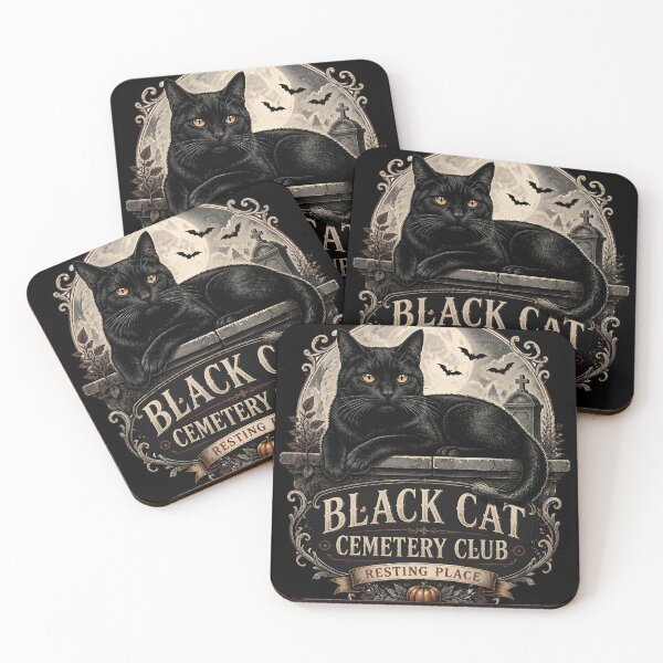 Item preview, BLACK CAT CEMETERY CLUB Resting Place Halloween Gothic Engraving designed and sold by BernoNickel.