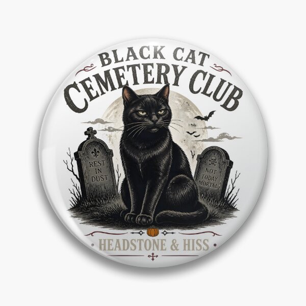 Item preview, BLACK CAT CEMETERY CLUB Headstone & Hiss Halloween Vintage Screen Print designed and sold by BernoNickel.