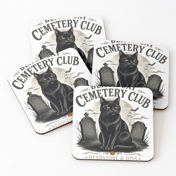 Item preview, BLACK CAT CEMETERY CLUB Headstone & Hiss Halloween Vintage Screen Print designed and sold by BernoNickel.