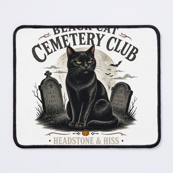 Item preview, BLACK CAT CEMETERY CLUB Headstone & Hiss Halloween Vintage Screen Print designed and sold by BernoNickel.