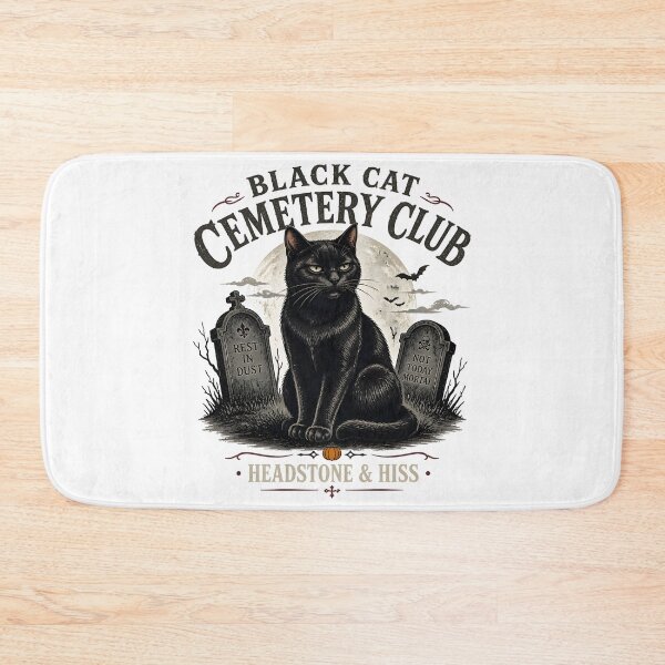 Item preview, BLACK CAT CEMETERY CLUB Headstone & Hiss Halloween Vintage Screen Print designed and sold by BernoNickel.