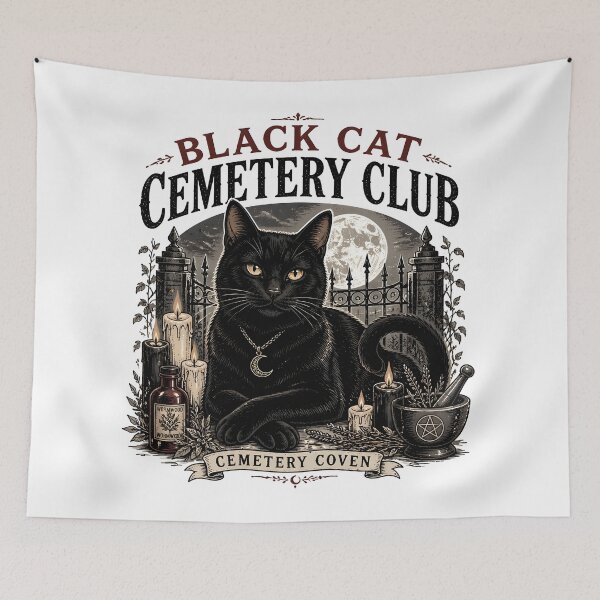 Item preview, BLACK CAT CEMETERY CLUB Cemetery Coven Halloween Vintage Screen Print designed and sold by BernoNickel.