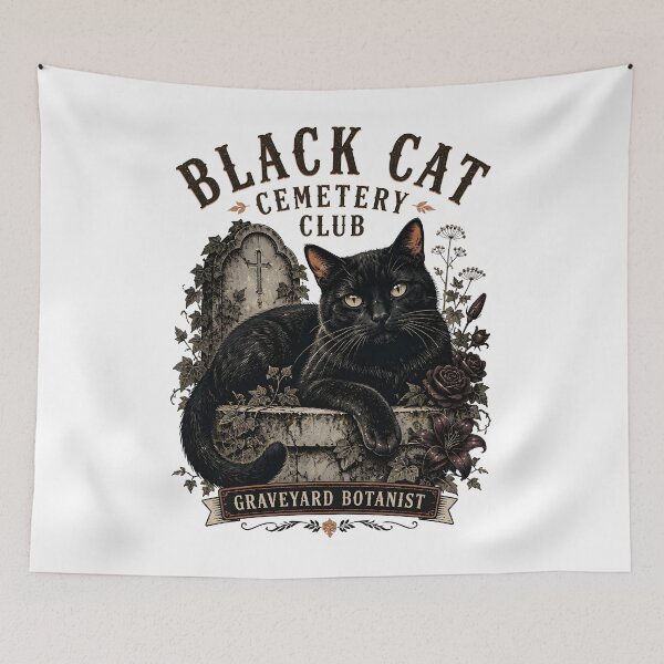 Item preview, BLACK CAT CEMETERY CLUB Graveyard Botanist Halloween Vintage Screen Print designed and sold by BernoNickel.