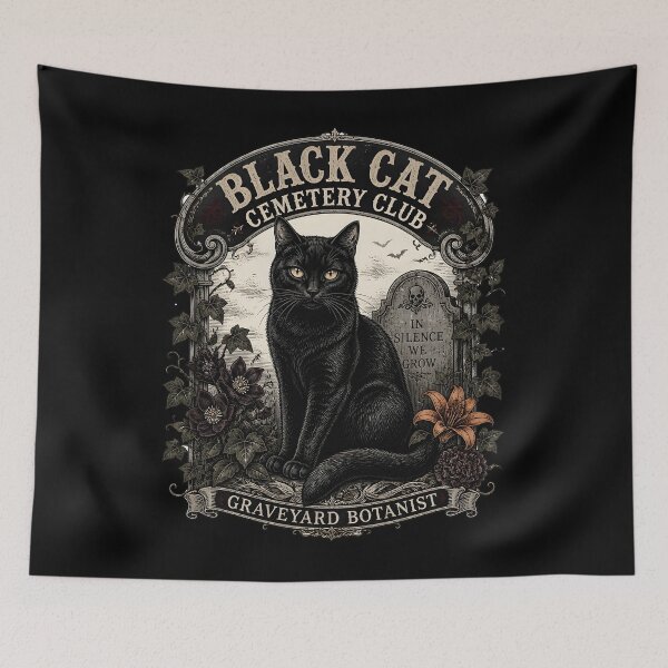 Item preview, BLACK CAT CEMETERY CLUB Graveyard Botanist Halloween Gothic Engraving designed and sold by BernoNickel.