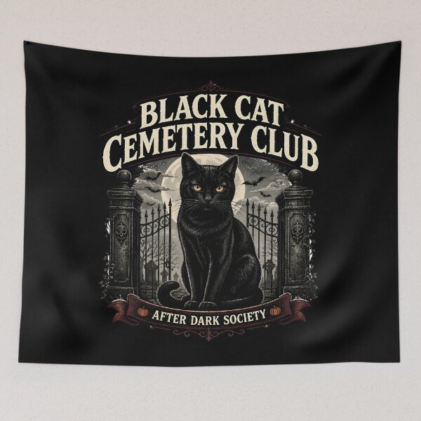 Item preview, BLACK CAT CEMETERY CLUB After Dark Society Halloween Vintage Screen Print designed and sold by BernoNickel.