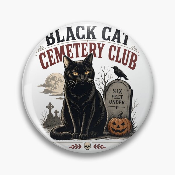 Item preview, BLACK CAT CEMETERY CLUB Six Feet Under Halloween Vintage Screen Print designed and sold by BernoNickel.