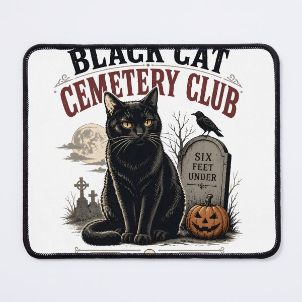 Item preview, BLACK CAT CEMETERY CLUB Six Feet Under Halloween Vintage Screen Print designed and sold by BernoNickel.