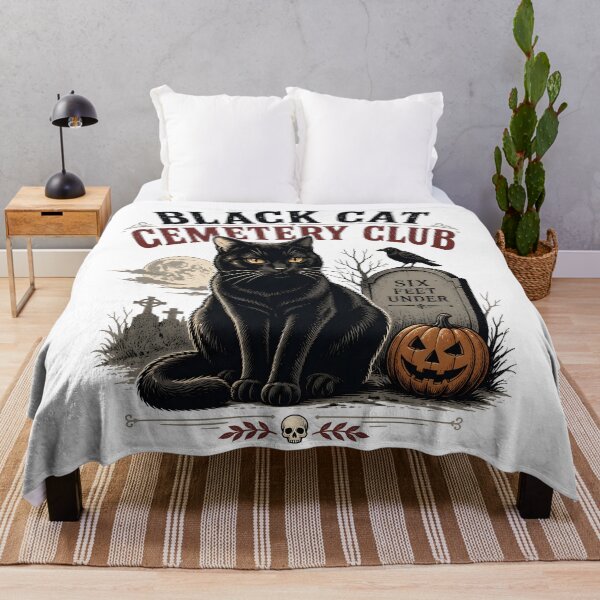 Item preview, BLACK CAT CEMETERY CLUB Six Feet Under Halloween Vintage Screen Print designed and sold by BernoNickel.