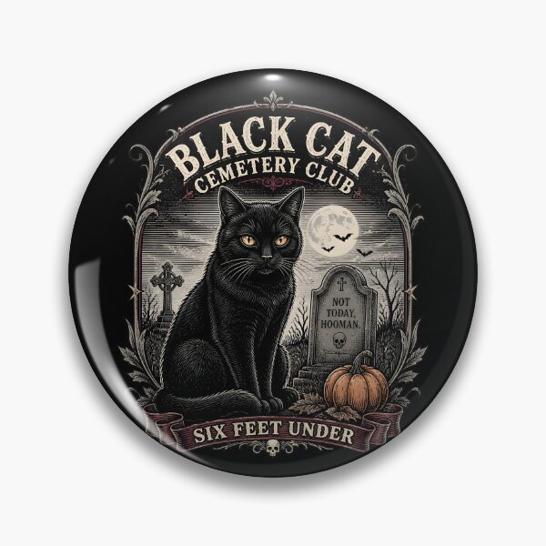 Item preview, BLACK CAT CEMETERY CLUB Six Feet Under Halloween Gothic Engraving designed and sold by BernoNickel.