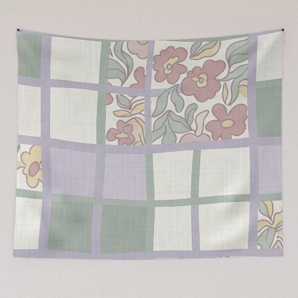 Item preview, Pastel Checkered Patchwork Floral Squares Pattern designed and sold by SassyArtistry.