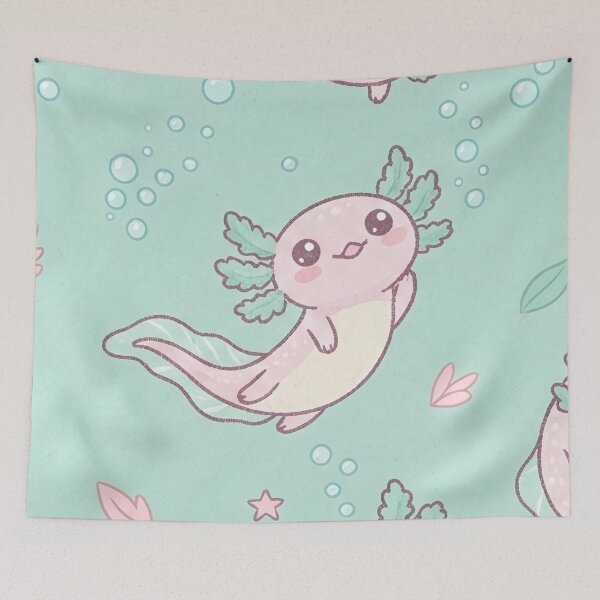 Item preview, Cute Pink Axolotl Swimming Mint Pattern designed and sold by SassyArtistry.