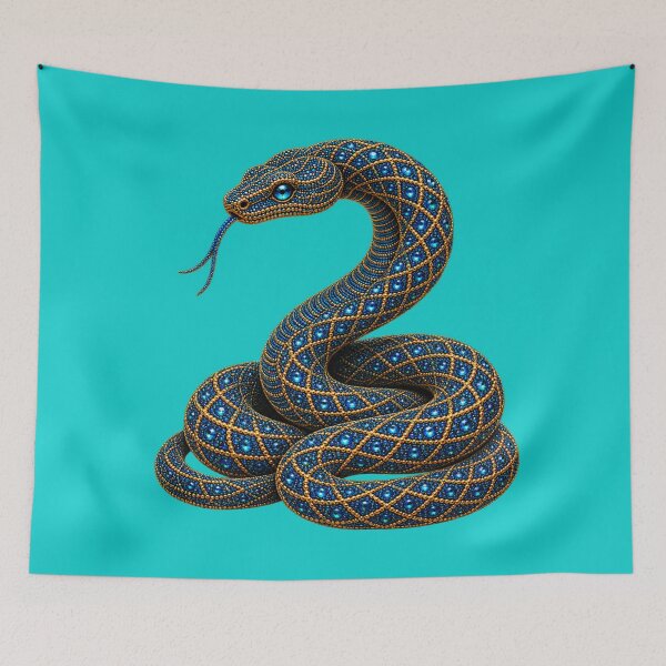 Item preview, Blue Jeweled Snake on Gold – Luxury Serpent Fine Art designed and sold by BriellaFashion.