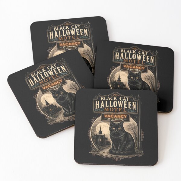 Item preview, BLACK CAT HALLOWEEN MOTEL Vacancy at Midnight Halloween Gothic Engraving designed and sold by KristenosNehk.
