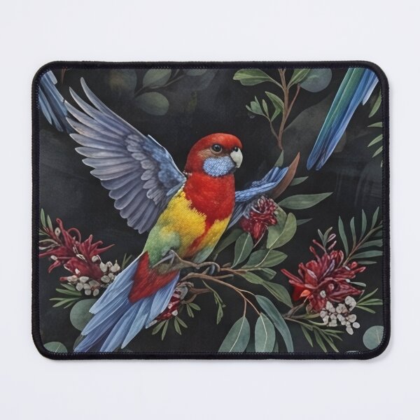 Item preview, Vibrant Rosella Parrots and Eucalyptus Leaves Pattern designed and sold by SassyArtistry.