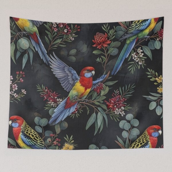 Item preview, Vibrant Rosella Parrots and Eucalyptus Leaves Pattern designed and sold by SassyArtistry.