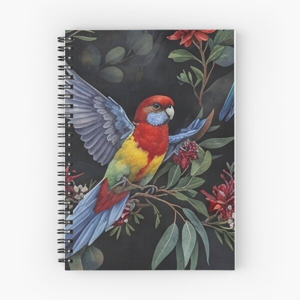 Item preview, Vibrant Rosella Parrots and Eucalyptus Leaves Pattern designed and sold by SassyArtistry.