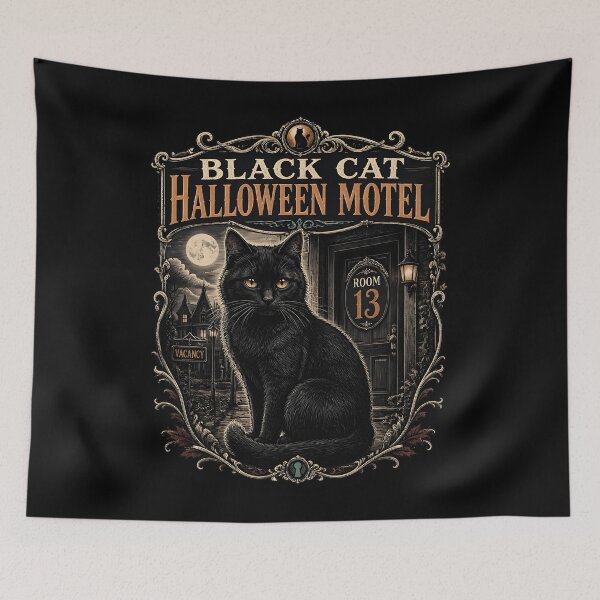 Item preview, BLACK CAT HALLOWEEN MOTEL Room 13 Halloween Gothic Engraving designed and sold by KristenosNehk.