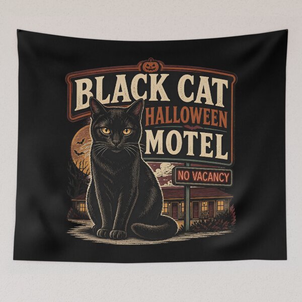 Item preview, BLACK CAT HALLOWEEN MOTEL No Vacancy Halloween Vintage Screen Print designed and sold by KristenosNehk.