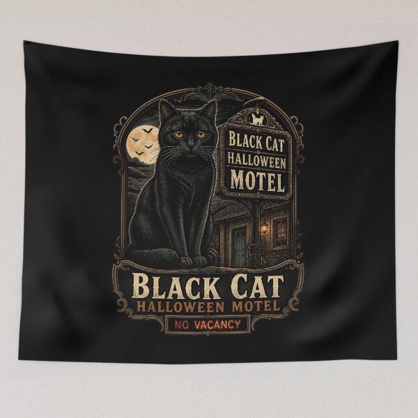 Item preview, BLACK CAT HALLOWEEN MOTEL No Vacancy Halloween Gothic Engraving designed and sold by KristenosNehk.