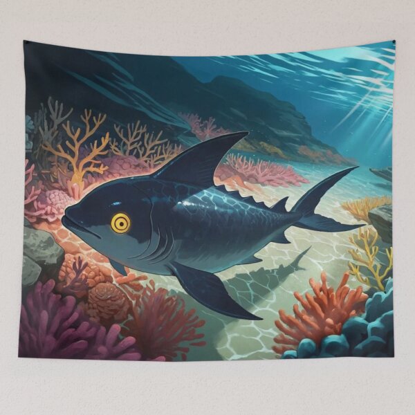Item preview, Deep Sea Blue Fish Coral Reef Art – Oceanic Marine Wildlife Illustration designed and sold by BLUESKY11a.