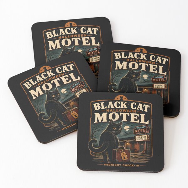 Item preview, BLACK CAT HALLOWEEN MOTEL Midnight Check-In Halloween Vintage Screen Print designed and sold by KristenosNehk.