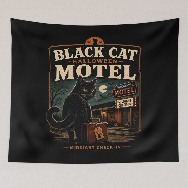 Item preview, BLACK CAT HALLOWEEN MOTEL Midnight Check-In Halloween Vintage Screen Print designed and sold by KristenosNehk.